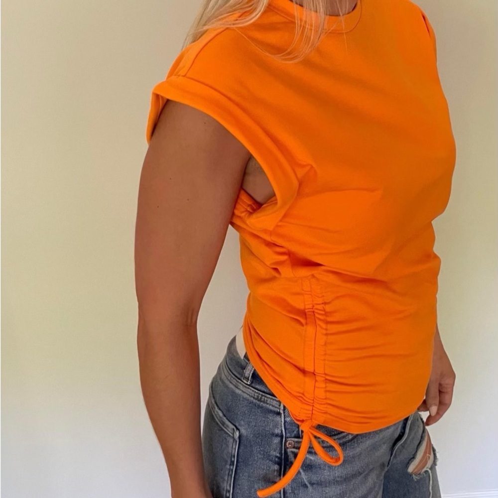 Drawstring Side Sleeveless Top Orange Tangerine